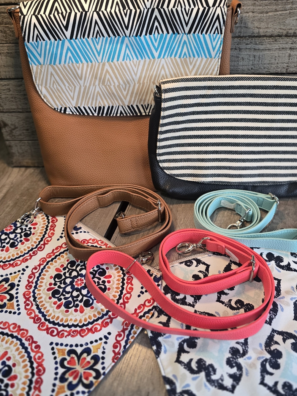 Thirty One Tan Crossbody & Small Black Crossbody Both With Interchangable Flaps